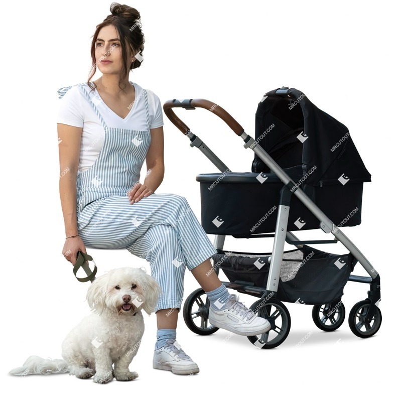 Family with a stroller walking the dog human png (12148)
