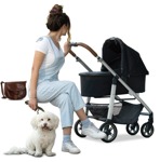 Family with a stroller walking the dog  (12147) - miniature