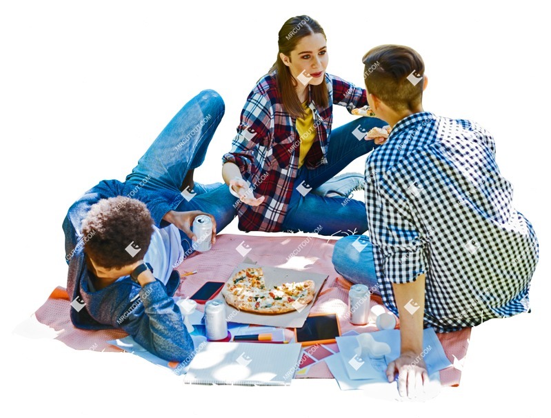 Group eating seated cut out pictures (5891)