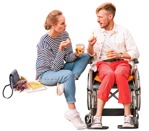 Couple talking while having a lunch - disabled man - people png - miniature