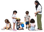 Kindergarten teacher looking after the kids in the playground - People PNG - miniature