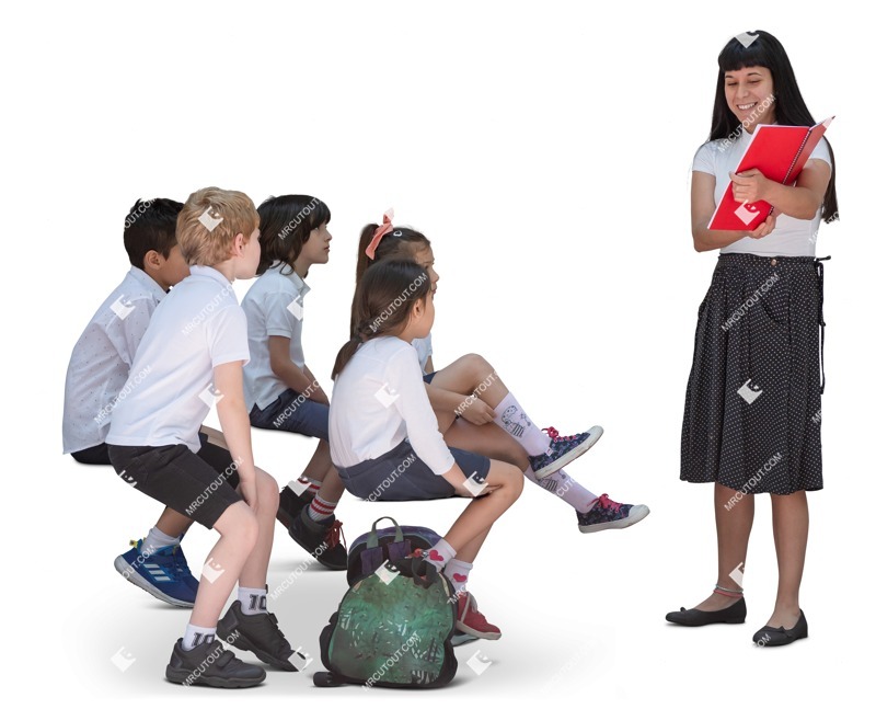 Group of children standing and sitting png people (19785)