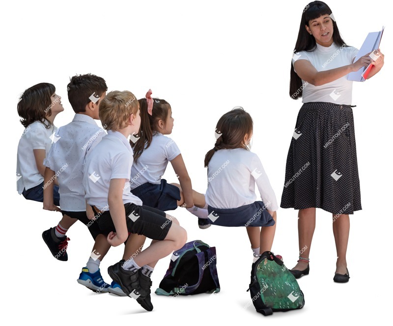 Group of children standing and sitting png people (19900)