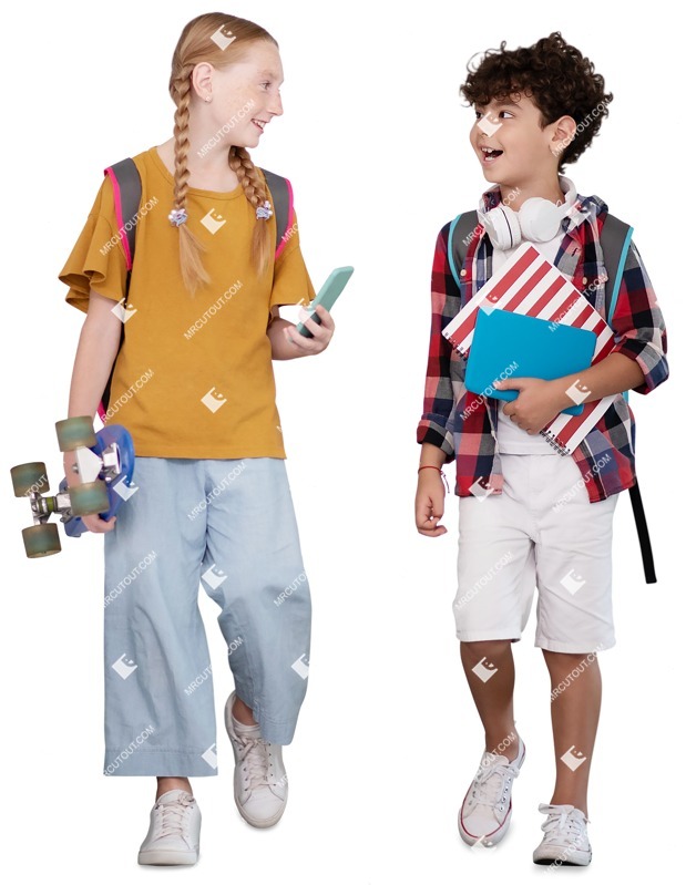 Friends walking to school - girl and boy talking  person png