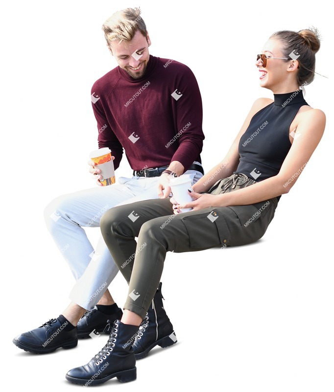 People sitting png friends drinking coffee - fashionable cutout people