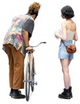 A couple of friends standing with bicycle and coffee - human png - miniature