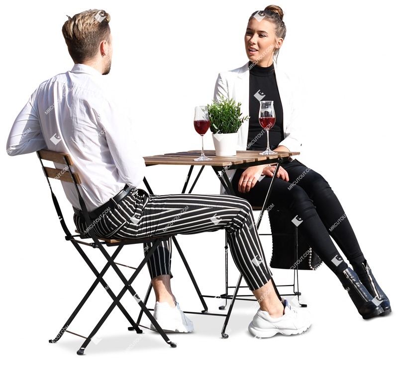 An elegant young couple sitting at the table drinking wine - person png