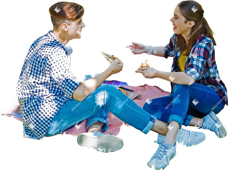 Group of friends eating seated people cutouts (5893)