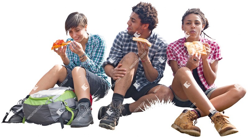 Group of friends eating seated people png (4074)