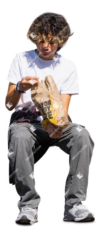 Group of friends eating seated cut out pictures (17245)