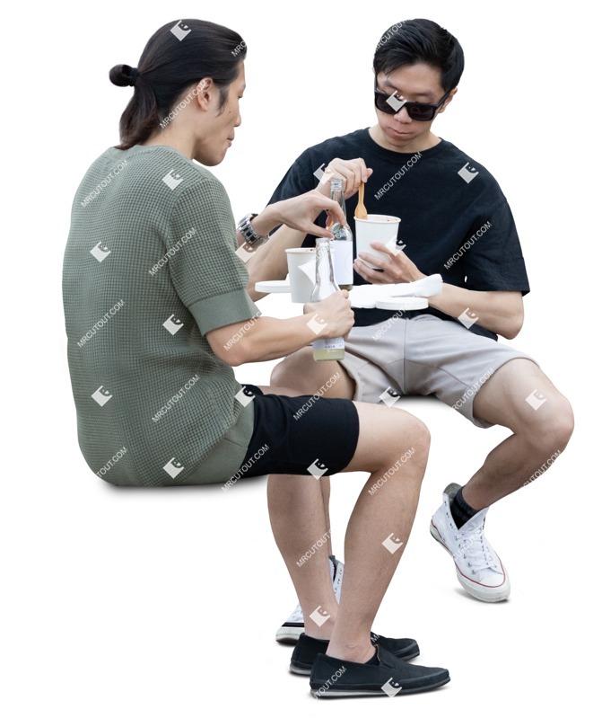 Group of friends eating seated entourage people (19970)