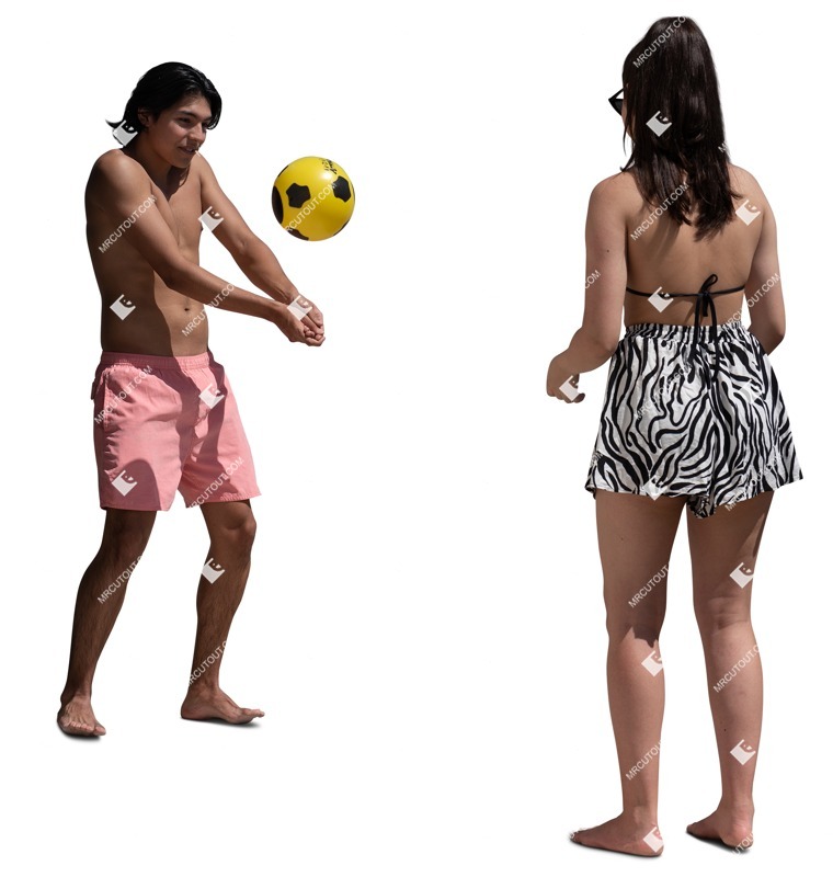 Group of friends in a swimsuit playing volleyball people png (14454)