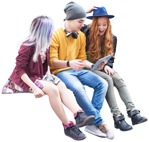 Sitting people group fashionable teenagers colourful person png - miniature