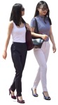 Two elegant Asian women with sunglasses walking and talking - people png - miniature