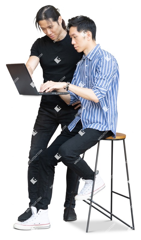 Group of friends with a computer cut out pictures (19862) Group of friends with a computer cut out pictures (19862)