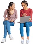 People sitting two female students with a computer  - miniature
