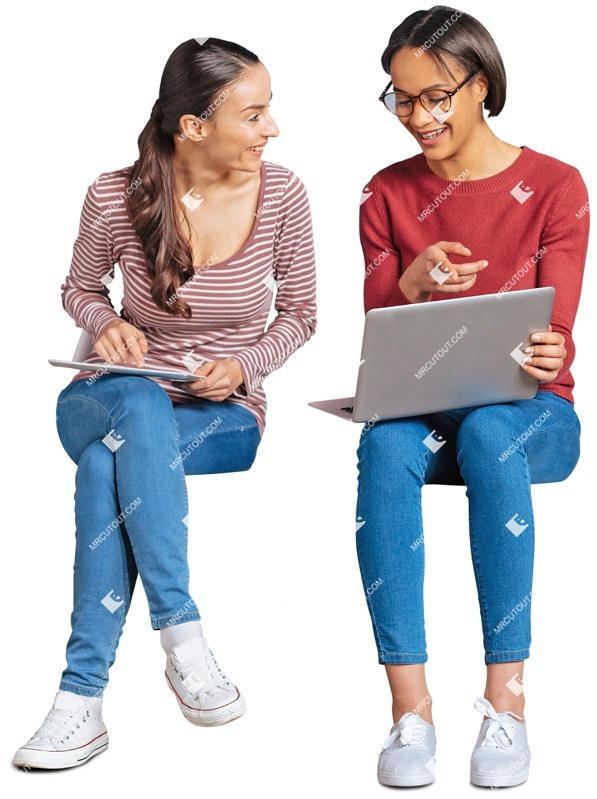People sitting two female students with a computer 