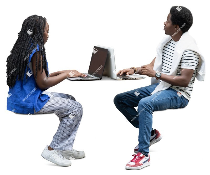 Group of friends with a computer learning cut out people (19725)