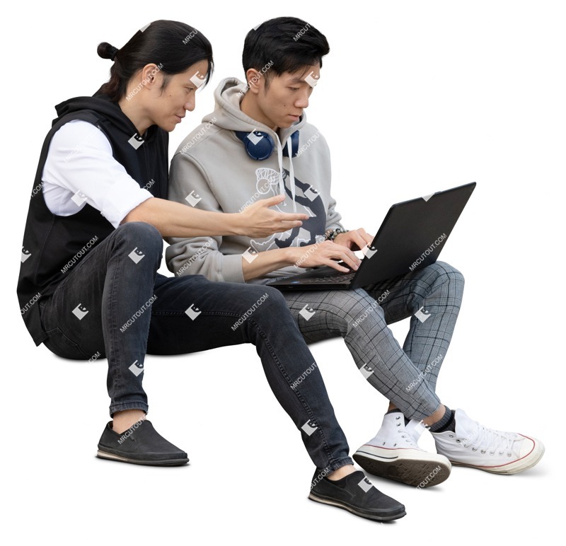 Group of friends with a computer learning human png (19190)
