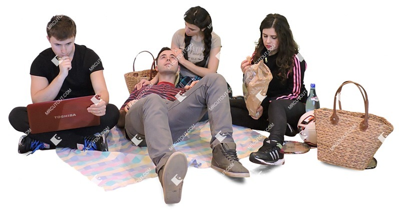Group of friends with a computer lying people png (2139)