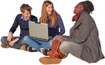 Group of friends with a computer sitting people png (3112) - miniature