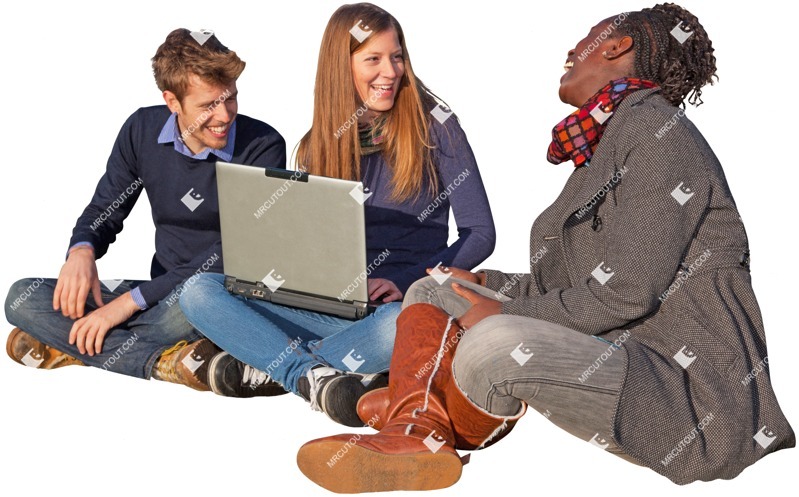 Group of friends with a computer sitting people png (3112)