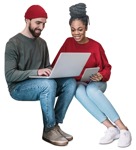 Group of friends with a computer sitting human png (12743) - miniature