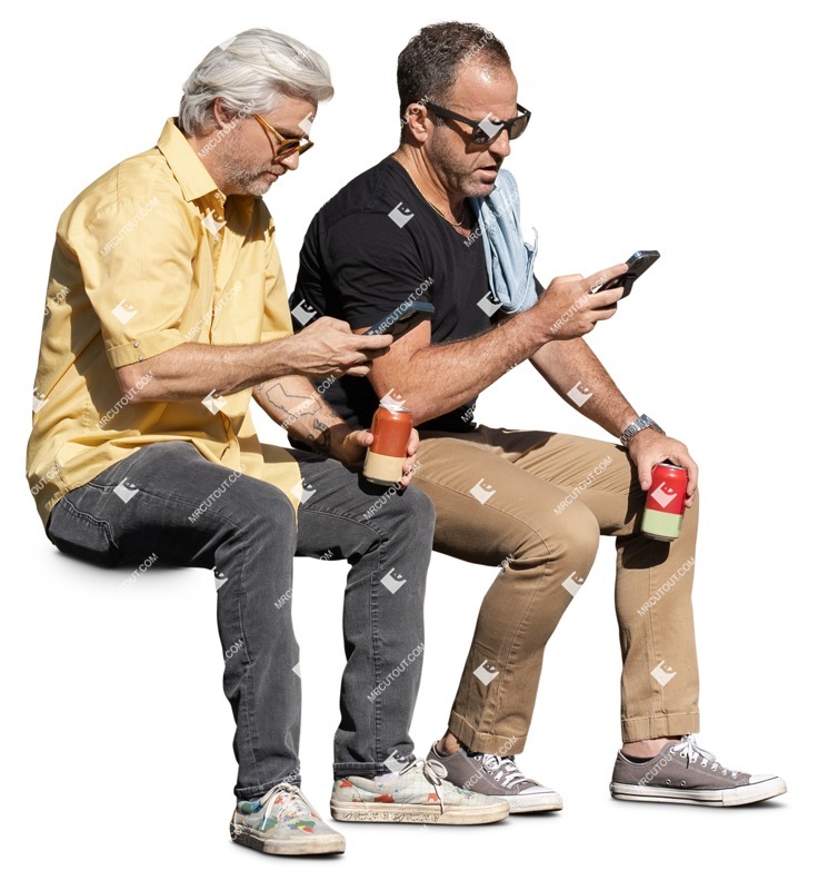 Group of friends with a smartphone drinking cut out people (17623)