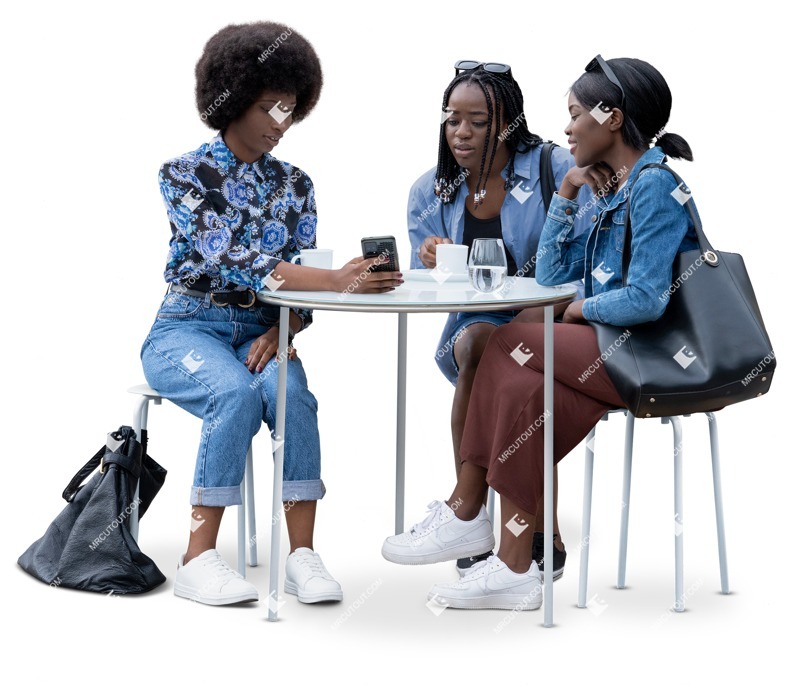 Group of friends with a smartphone drinking coffee people png (16610)