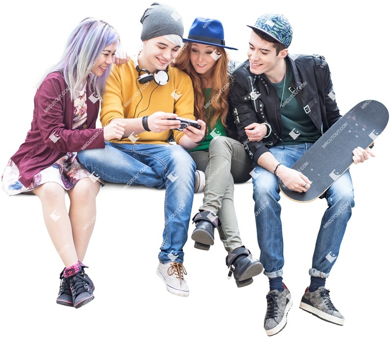 Group of friends with a smartphone sitting people png (4742)
