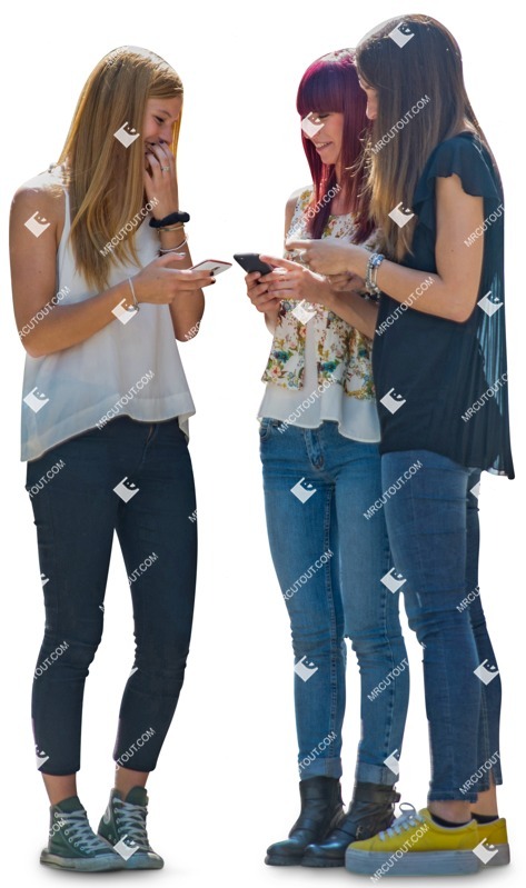 Group of friends with a smartphone standing people png (3164)