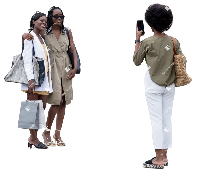 Group of friends with a smartphone standing cut out pictures (19809)