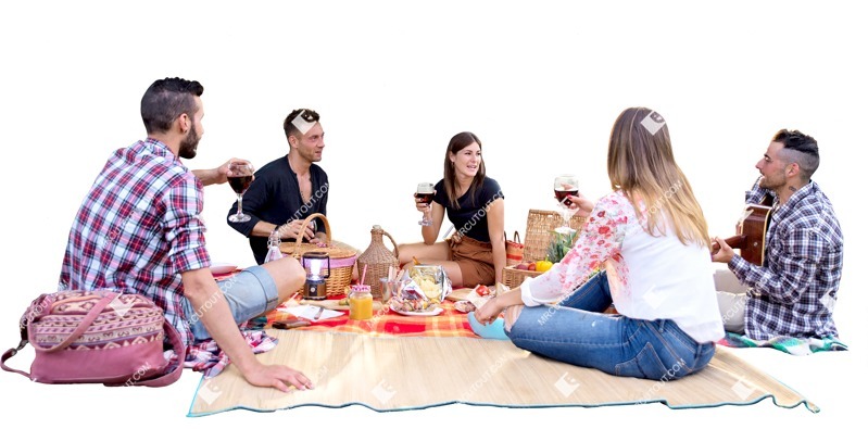 Group of friends sitting on a blanket having a picnic - people png