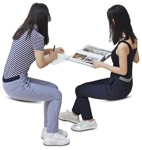 Group reading a newspaper writing people cutouts (7087) - miniature