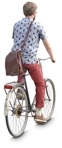 Person cut out man riding an urban bicycle in the summer back view - miniature