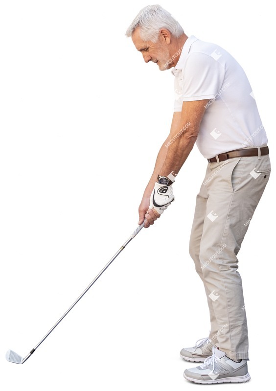 Cutout man playing golf - senior golfer in white shirt people png 