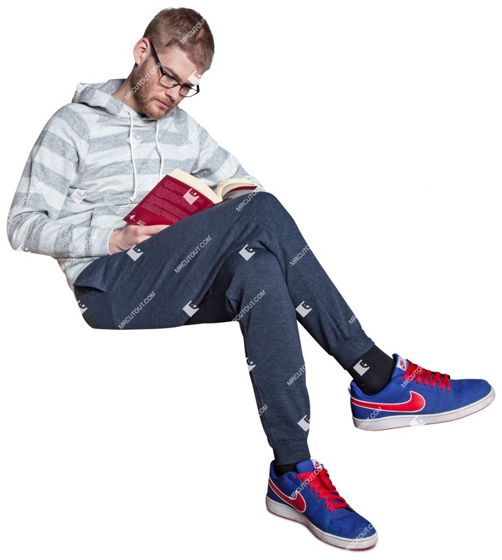 Man reading a book sitting human png (3339)