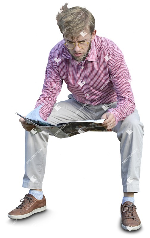 Man reading a newspaper sitting people png (4267)