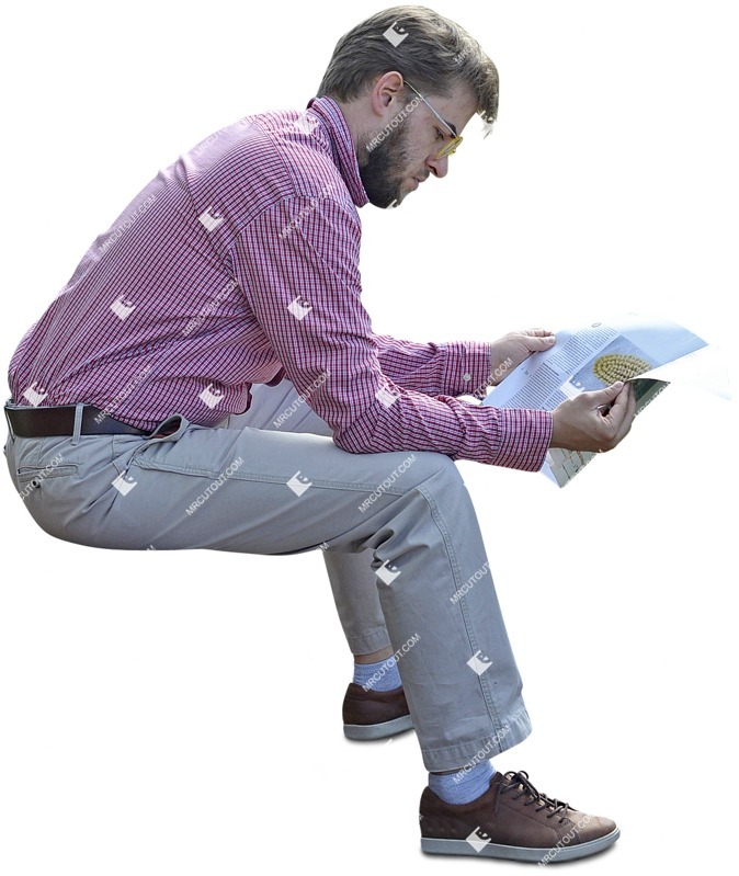 Man reading a newspaper sitting people png (4268)