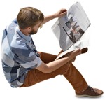 Man reading a newspaper sitting  (3496) - miniature