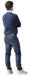 Human png man standing wearing jeans and sweater seen from the back cutout - miniature