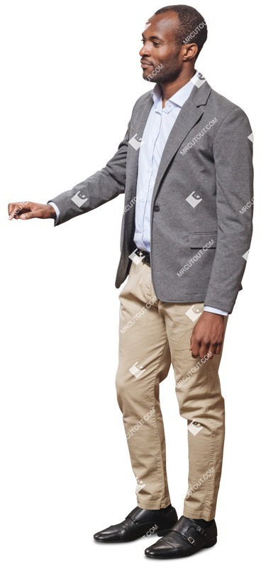 African man with short hair standing and gray jacket - people cutouts
