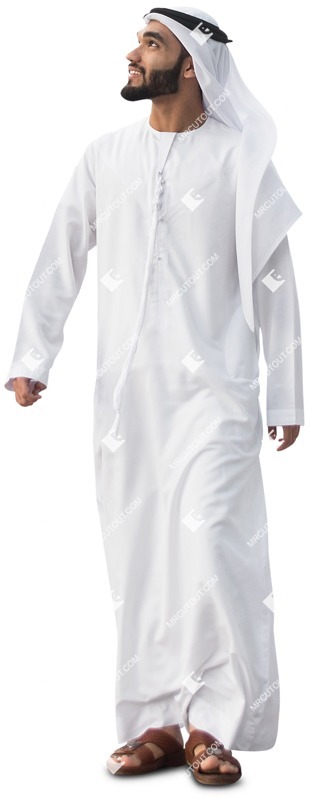 Arabic man walking and looking up at something - people png