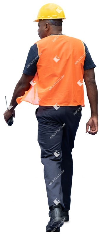 An African workman walking with a walkie-talkie - people png