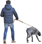 Png people man walking the dog in winter or autumn jacket - miniature