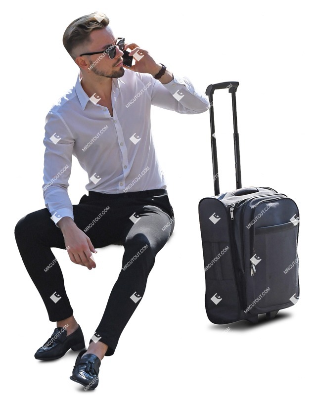 Man with a baggage sitting people png (7666)