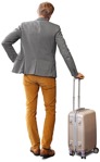 Man standing with a suitcase back view - human png - miniature