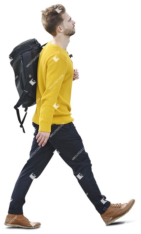 Man with a baggage walking entourage people (8288)