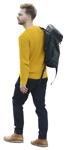 Photoshop people walking man with a backpack in a yellow sweater  - miniature