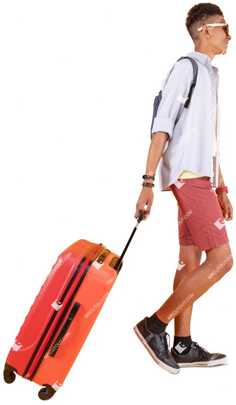 Boy walking with a suitcase - African teenager people png Boy walking with a suitcase - African teenager people png